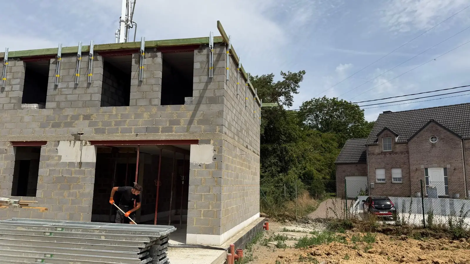 Maison en construction, gros œuvre à l'étage