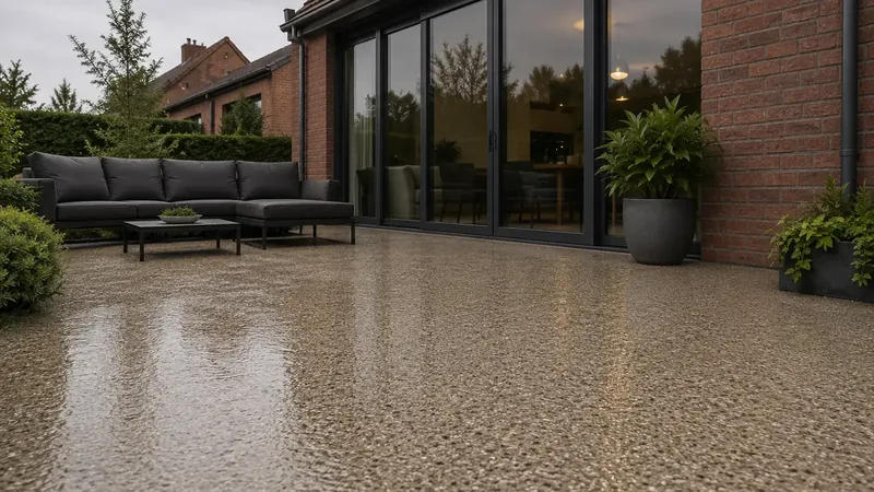 Terrasse revêtue de tapis de pierre, surface continue et sans joint