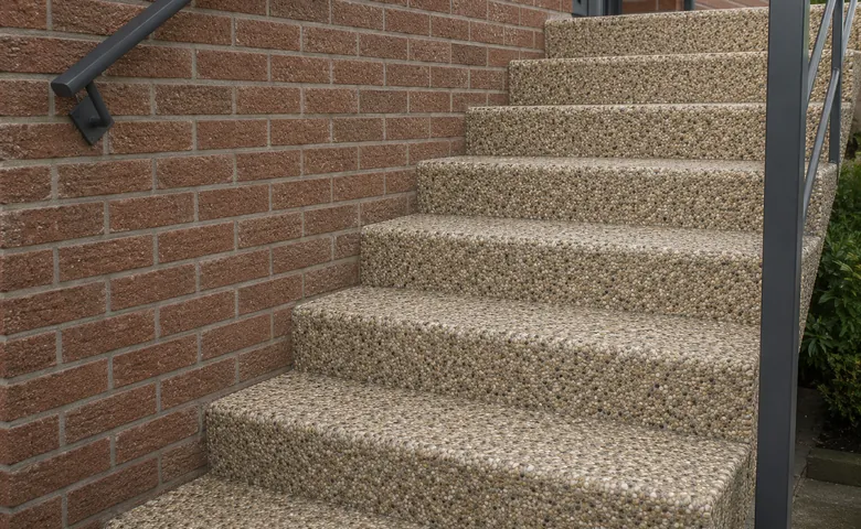 Escalier extérieur revêtu de tapis de pierre